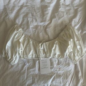 Sabo Skirt Cream White Puff Sleeve Crop Top